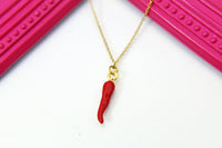 Gold Red Hot Chili Pepper Charm Necklace N1697B