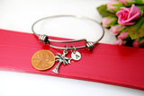 Silver Crescent Moon Palm Tree Charm Bracelet, N2119A