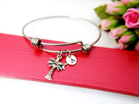 Silver Crescent Moon Palm Tree Charm Bracelet, N2119A