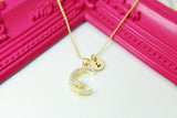Moon and Star Necklace, Gold Moon and Star, CZ Diamond Jewelry, Mothers Day Gift, Dainty Necklace, Delicate Minimal, Personalized Gift, G014
