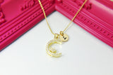 Moon and Star Necklace, Gold Moon and Star, CZ Diamond Jewelry, Mothers Day Gift, Dainty Necklace, Delicate Minimal, Personalized Gift, G014