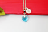 Birthstone Necklace Gift, March Aquamarine, Heart Blue Charm Present, Mom, Sister, Girl Friend, Friend, Grandma, N 1766