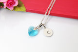 Birthstone Necklace Gift, March Aquamarine, Heart Blue Charm Present, Mom, Sister, Girl Friend, Friend, Grandma, N 1766