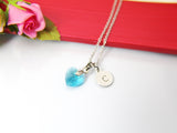 Birthstone Necklace Gift, March Aquamarine, Heart Blue Charm Present, Mom, Sister, Girl Friend, Friend, Grandma, N 1766