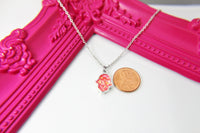 Silver Hamsa Charm Necklace, Red Imitation Opal Charm, Sister Gift, N1559