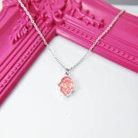 Silver Hamsa Charm Necklace, Red Imitation Opal Charm, Sister Gift, N1559