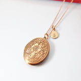 Rose Gold Flower Locket Necklace, Best Christmas Gift for Mom, Grandmother, Great Grandma, Aunt, Keepsake Photo Frame Charm, N4872