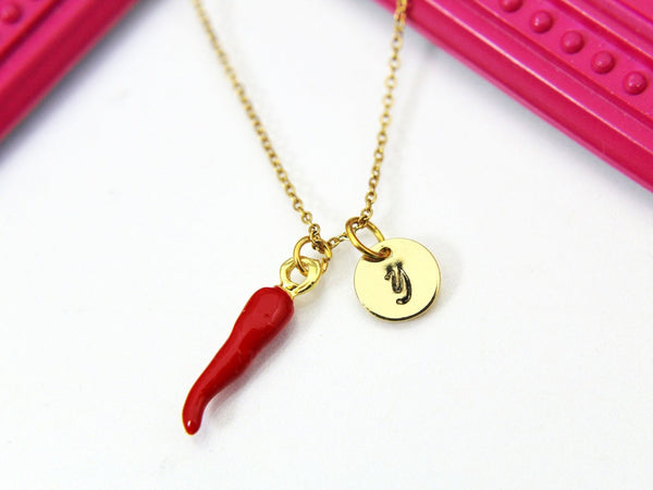Gold Red Hot Chili Pepper Charm Necklace, Red Chili Charm, Red Pepper Charm, Hot and Spicy Charm,  Foodie Gift, Personalized Gift, N1697