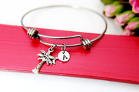 Silver Crescent Moon Palm Tree Charm Bracelet, N2119A