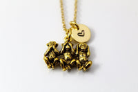 Three Wise Monkeys Necklace, Gold Three Monkeys Charm, Three Monkeys Jewelry, No Evil Wise Monkey, Personalized Gift, Christmas Gift, N479