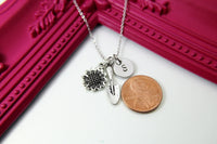 Gardening Tools Shovel Daisy Sunflower Charm Necklace, N1897