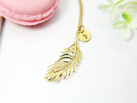 Personalized Gold Feathers initial Charm Necklace, Best Unique Gifts for Aunt Girlfriend Daughter Sister Mom Friends, N1961