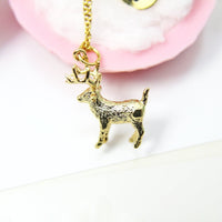 Gold Reindeer Deer Necklace, Best Birthday Christmas Unique Gifts for Girlfriend Wife Girl Daughter Sister Mom Aunt Cousin Friends, N1972