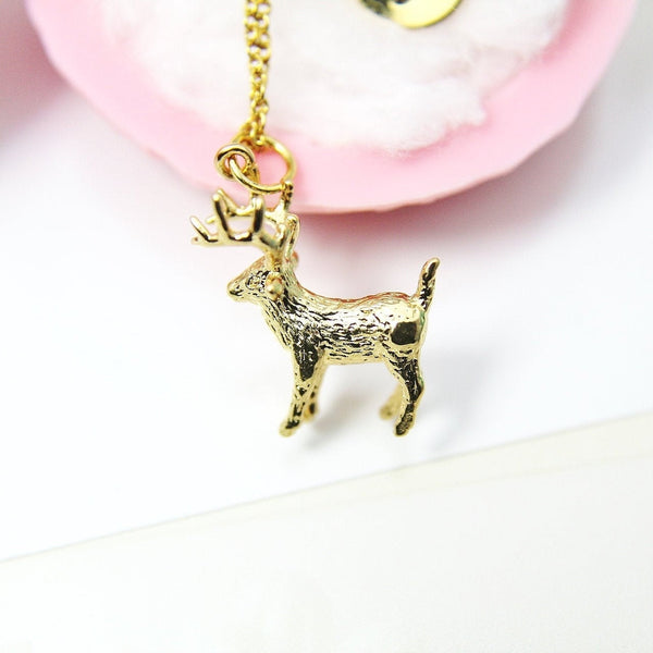 Gold Reindeer Deer Necklace, Best Birthday Christmas Unique Gifts for Girlfriend Wife Girl Daughter Sister Mom Aunt Cousin Friends, N1972