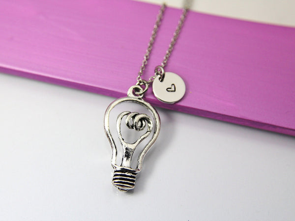 Silver Light Bulb Charm Necklace, N1750
