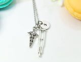 Silver Orthopedic Medical Crutches Caduceus Charm Necklace, Best Birthday Christmas Unique Gifts for Medical School Doctor Orthopedic, N1997