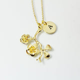 Gold Cherry Blossom Charm Necklace, Best Birthday Christmas Gifts for Girl Girlfriend Daughter Sister Mom Aunt Friends, N2016