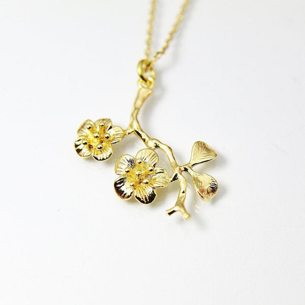 Gold Japanese Cherry Blossom Flower Charm Necklace, Best Birthday Christmas Gifts for Girl Girlfriend Daughter Sister Mom Aunt Friends N2017