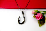 Black Fish Hook Charm Necklace, Men Jewelry, Fish Hook Necklace, Fishing Gifts for Him,  Christian Jewelry, N2032