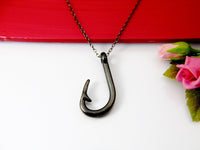 Black Fish Hook Charm Necklace, Men Jewelry, Fish Hook Necklace, Fishing Gifts for Him,  Christian Jewelry, N2032