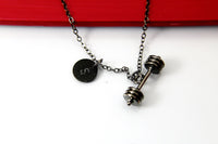 Weightlifting Necklace, Black Dumbbell Charm Necklace, Barbell Necklace,  Men Personalized, N2033