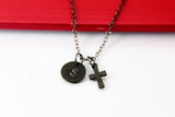 Black Small Cross Pendant Necklace, Womens Personalized Necklace, N2039