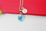 Birthstone Necklace Gift, March Aquamarine, Heart Blue Charm Present, Mom, Sister, Girl Friend, Friend, Grandma, N 1766