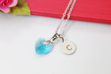 Birthstone Necklace Gift, March Aquamarine, Heart Blue Charm Present, Mom, Sister, Girl Friend, Friend, Grandma, N 1766