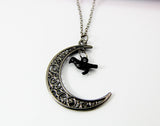 Halloween Black Raven Crow Moon Charm Necklace Gift, Celestial Necklace, Celestial Jewelry, Personalized Gift, N2085
