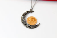 Halloween Black Celestial Moon Charm Necklace Gift, Celestial Necklace, Celestial Jewelry Gift, N2091