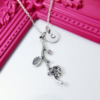 Silver Cherry Blossom Necklace Gift, Christmas Birthday Gift for Daughter, Sister, Secret Santa, Friends, Mom, Personalized, N1926