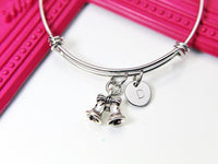 Silver Christmas Bell Charm Bracelet, Christmas Bell Charm, Christmas Bell Jewelry, Personalized Initial Bracelet, N2128