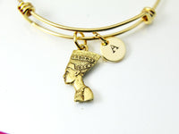 Gold Nefertiti Egypt Queen Charm Bracelet, Best Birthday Christmas Unique Gifts for Sister Friend Girl Teen Daughter Mom Aunt Cousin, N1958