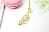 Personalized Gold Feathers initial Charm Necklace, Best Unique Gifts for Aunt Girlfriend Daughter Sister Mom Friends, N1961