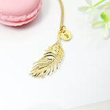 Personalized Gold Feathers initial Charm Necklace, Best Unique Gifts for Aunt Girlfriend Daughter Sister Mom Friends, N1961