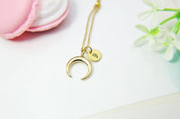 Gold Crescent Moon Necklace, Best Birthday Christmas Unique Gifts for Girlfriend Wife Girl Daughter Sister Mom Aunt Cousin Friends, N1971