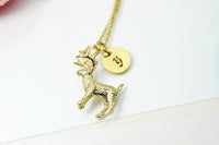 Gold Reindeer Deer Necklace, Best Birthday Christmas Unique Gifts for Girlfriend Wife Girl Daughter Sister Mom Aunt Cousin Friends, N1972