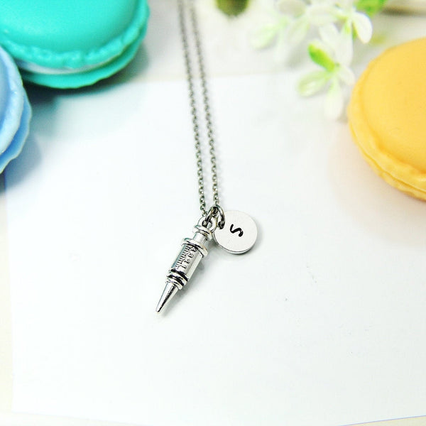 Silver Medical Syringe Charm Necklace, Best Birthday Christmas Unique Gifts for Medical School Doctor Nurse Phlebotomy Phlebotomist, N1999