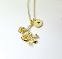 Gold Cherry Blossom Charm Necklace, Best Birthday Christmas Gifts for Girl Girlfriend Daughter Sister Mom Aunt Friends, N2016