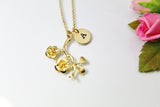 Gold Cherry Blossom Charm Necklace, Best Birthday Christmas Gifts for Girl Girlfriend Daughter Sister Mom Aunt Friends, N2016