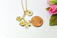 Gold Cherry Blossom Charm Necklace, Best Birthday Christmas Gifts for Girl Girlfriend Daughter Sister Mom Aunt Friends, N2016