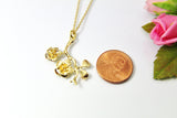 Gold Japanese Cherry Blossom Flower Charm Necklace, Best Birthday Christmas Gifts for Girl Girlfriend Daughter Sister Mom Aunt Friends N2017