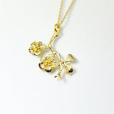 Gold Japanese Cherry Blossom Flower Charm Necklace, Best Birthday Christmas Gifts for Girl Girlfriend Daughter Sister Mom Aunt Friends N2017