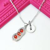 Red Pea Pod Necklace, Three Pea in a Pod Necklace, Best Birthday Christmas Unique Gift for Mother Daughter Grandma Aunt Sister Friends N2021