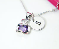 Apple Necklace, Platinum Apple Pendant, Teacher Necklace,Teacher Appreciation Gift, Gifts for Teacher, Teacher Thank YouGift, N2022
