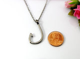 Black Fish Hook Charm Necklace, Men Personalized Fish Hook Necklace, Fishing Gifts for Him, Fishing Jewelry, Christian Jewelry, N2030