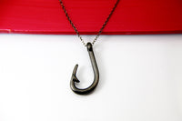 Black Fish Hook Charm Necklace, Men Jewelry, Fish Hook Necklace, Fishing Gifts for Him,  Christian Jewelry, N2032