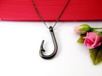 Black Fish Hook Charm Necklace, Men Jewelry, Fish Hook Necklace, Fishing Gifts for Him,  Christian Jewelry, N2032