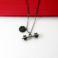 Weightlifting Necklace, Black Dumbbell Charm Necklace, Barbell Necklace,  Men Personalized, N2033