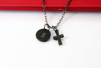 Black Small Cross Pendant Necklace, Womens Personalized Necklace, N2039